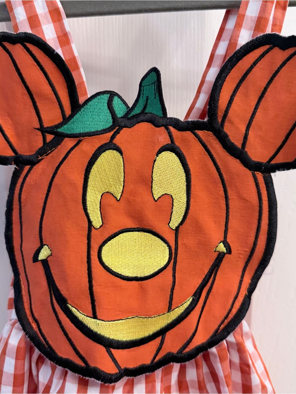 Disney Orange Pumpkin Mickey Appliqué Bubble with Gingham Straps